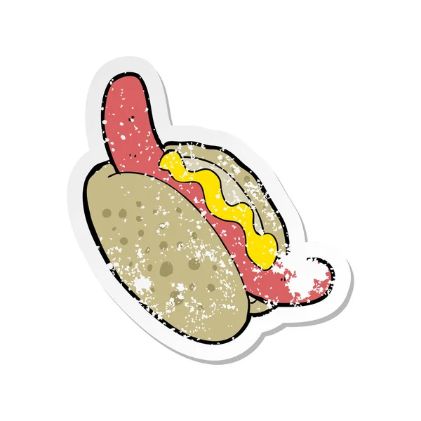 Retro Distressed Sticker Cartoon Hotdog — Stock Vector