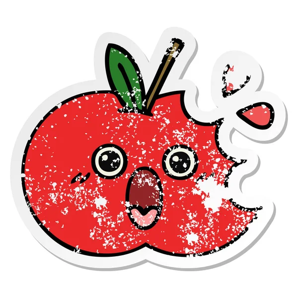 Calcomanía Angustiada Una Linda Manzana Roja Dibujos Animados — Vector de stock