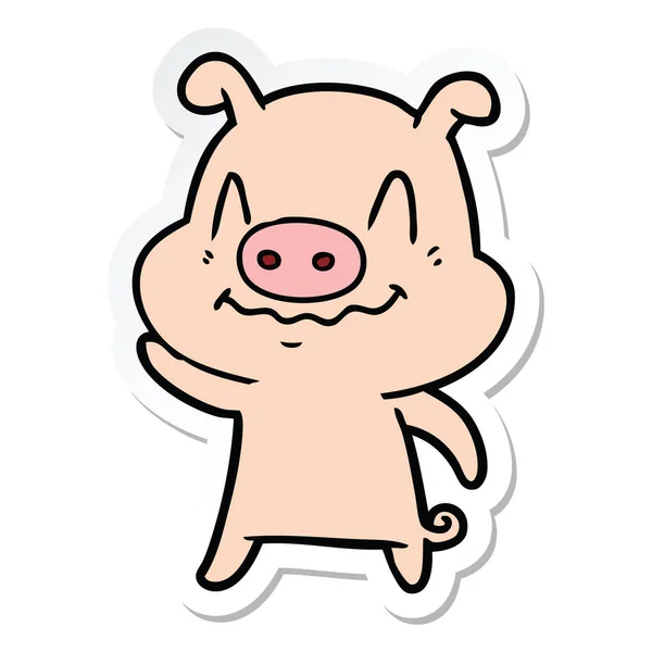 Sticker Nervous Cartoon Pig — Stock Vector