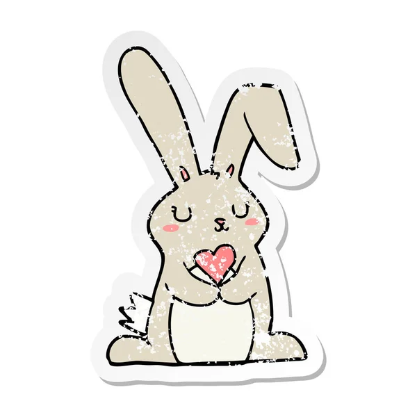 Nödställda klistermärke av en tecknad kanin i kärlek — Stock vektor