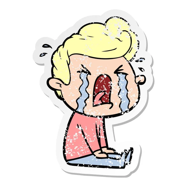 Distressed sticker of a cartoon crying man — Stock Vector