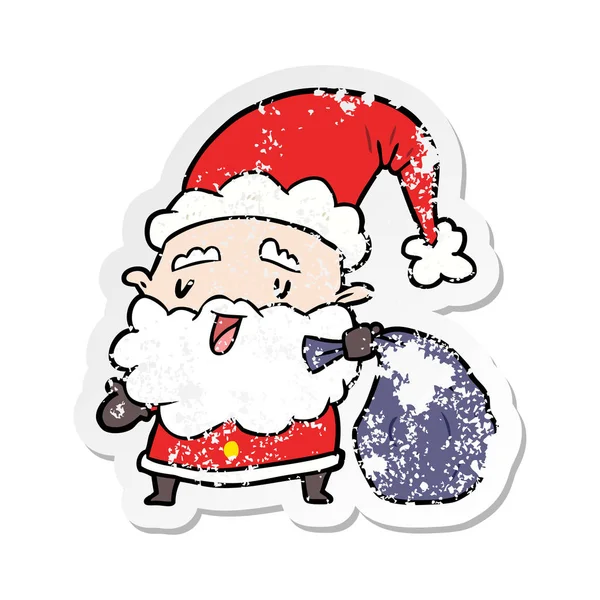 Etiqueta Angustiada Desenho Animado Papai Noel Com Saco —  Vetores de Stock