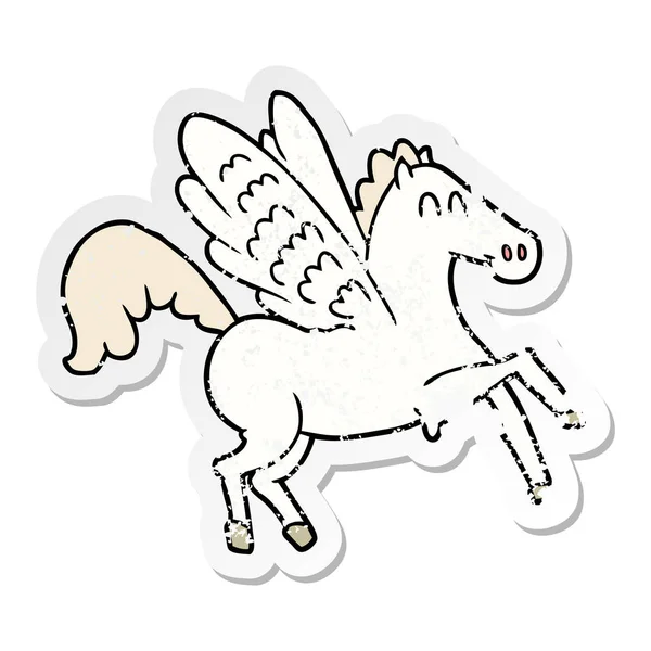 Distressed sticker of a cartoon winged horse — Stock Vector