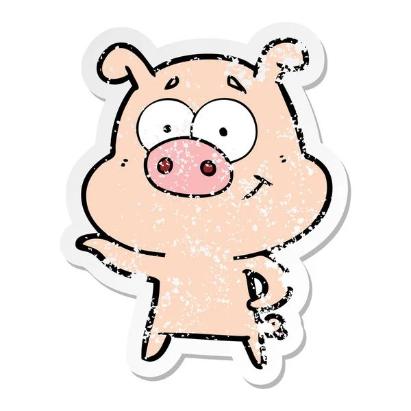 Autocollant Affligé Cochon Dessin Animé Pointant — Image vectorielle