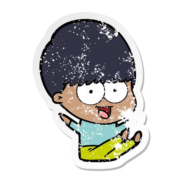 Distressed sticker of a happy cartoon boy — Stock Vector