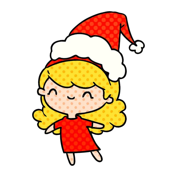 Hand Dras Christmas Tecknade Kawaii Flickan — Stock vektor
