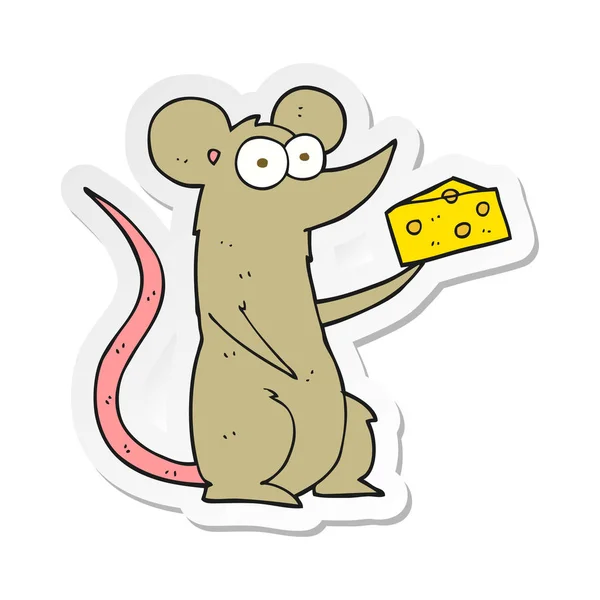 Etiqueta de um rato de desenho animado com queijo — Vetor de Stock