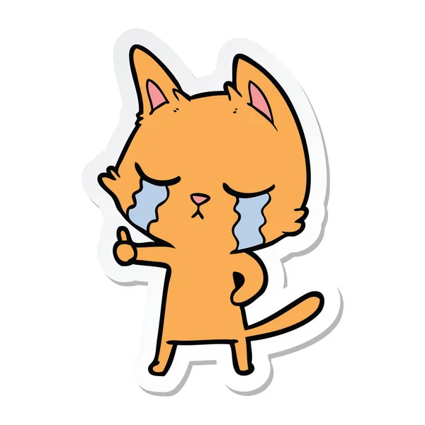 Klistermärke av en gråtande tecknad katt — Stock vektor