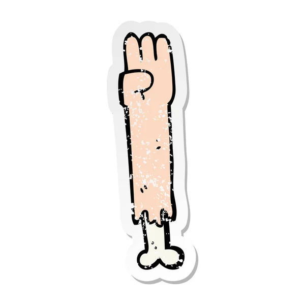 Etiqueta angustiada de um braço zumbi desenhos animados — Vetor de Stock