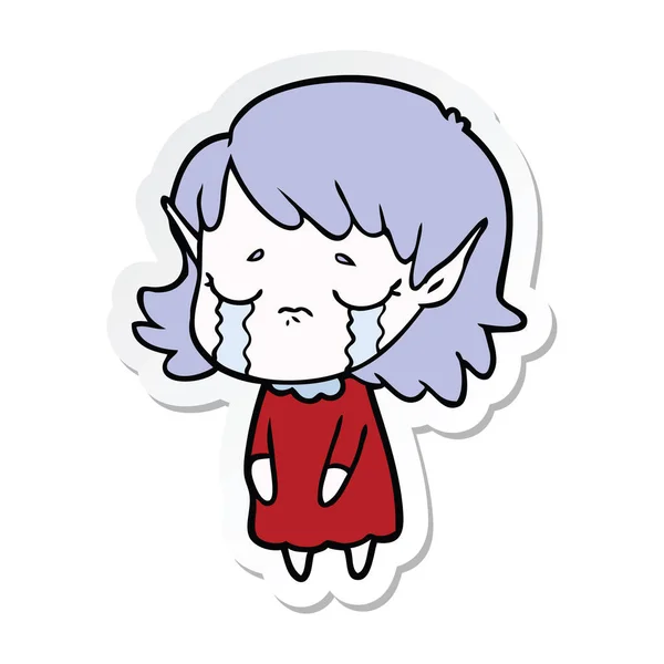 Sticker Crying Cartoon Elf Girl — Stock Vector