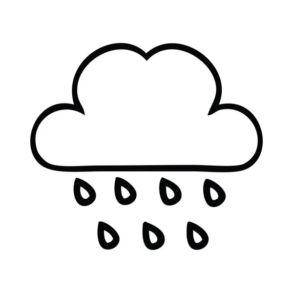 Línea dibujo dibujos animados tormenta lluvia nube — Vector de stock