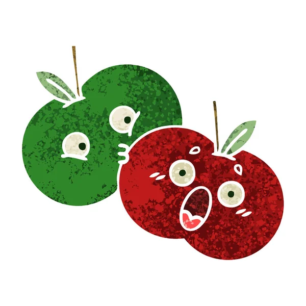 Retro-Illustration Stil Karikatur Paar Äpfel — Stockvektor