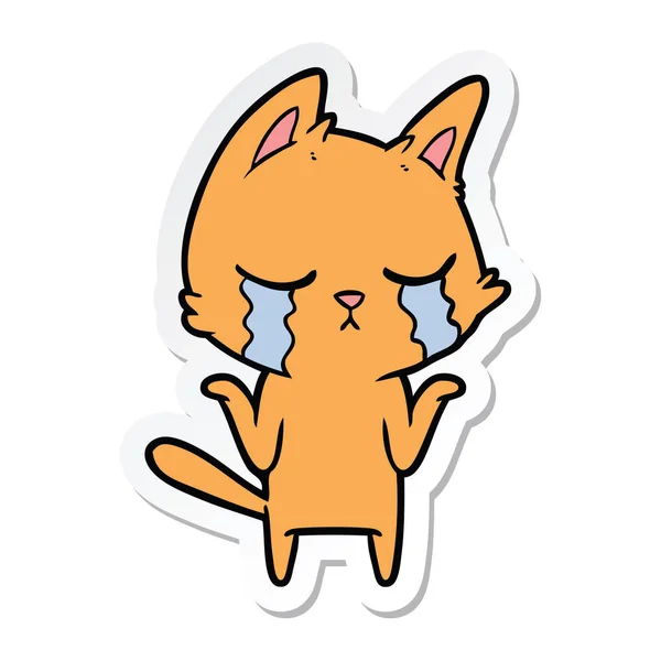 Sticker Crying Cartoon Cat Shrugging — Stock Vector