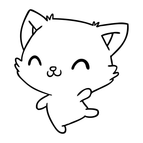 Rysowanie Linii Ilustracja Kot Ładny Kawaii — Wektor stockowy