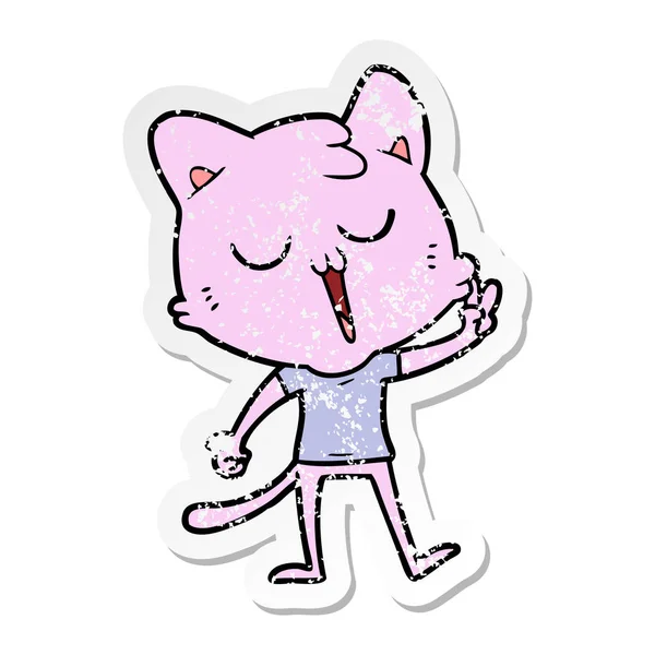 Aufkleber einer singenden Cartoon-Katze — Stockvektor
