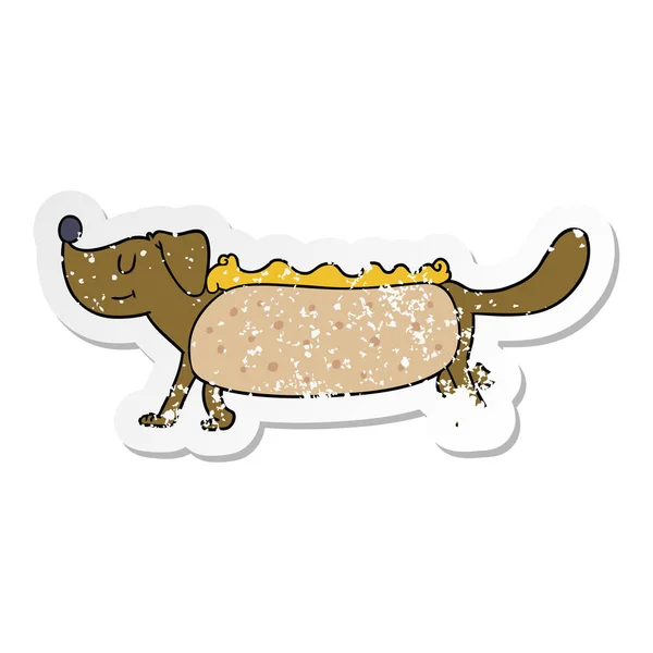 Calcomanía angustiada de un perro caliente de dibujos animados — Vector de stock