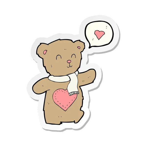 Sticker of a cartoon cute bear with love heart — Stock Vector