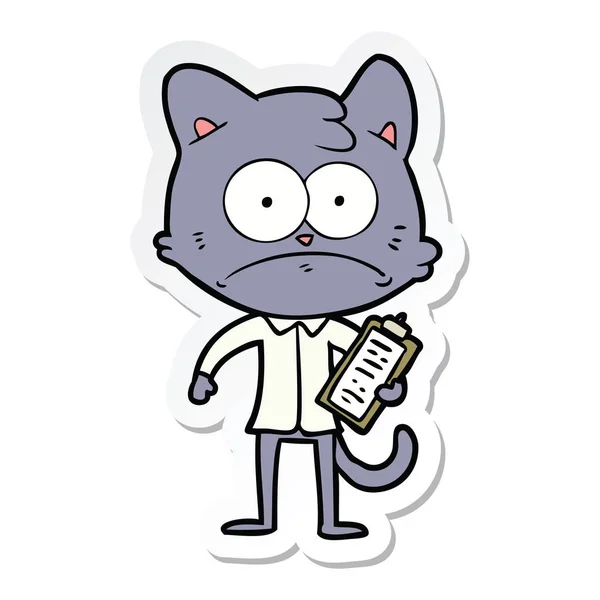クリップボードの漫画猫のステッカー — ストックベクタ