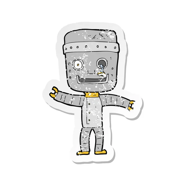 Retro Distressed Sticker Cartoon Funny Old Robot — Stock Vector