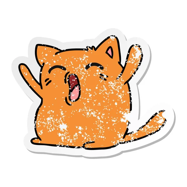 Freihändig Gezeichnete Verzweifelte Aufkleber Karikatur Der Niedlichen Kawaii Katze — Stockvektor