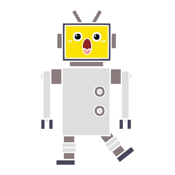 Plochý Barevný Retro Kreslený Robota — Stockový vektor