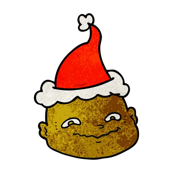 手绘纹理卡通一个秃头男子戴着圣诞老人的帽子 — 图库矢量图片