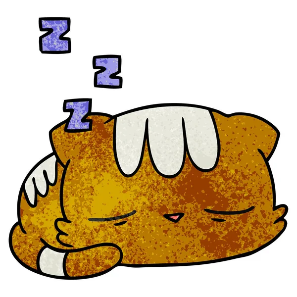 Freihändig Gezeichnete Texturierte Karikatur Der Niedlichen Kawaii Katze — Stockvektor