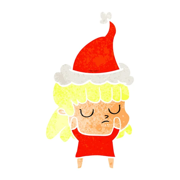 Ručně Tažené Retro Kreslený Lhostejný Ženy Nosit Klobouk Santa — Stockový vektor