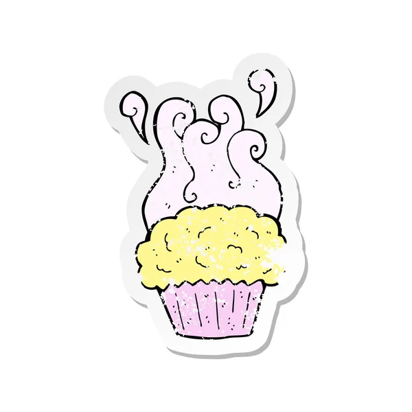 Etiqueta Angustiada Retro Cupcake Dos Desenhos Animados —  Vetores de Stock