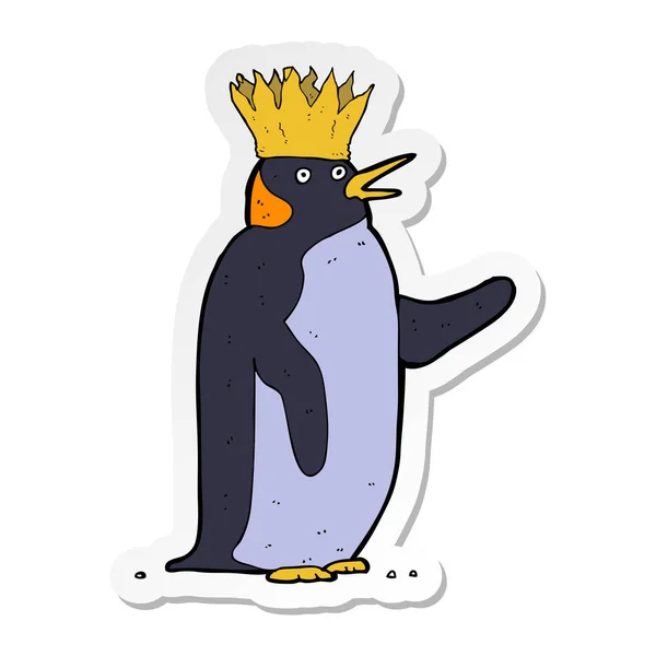 Etiqueta de um pinguim imperador dos desenhos animados acenando — Vetor de Stock