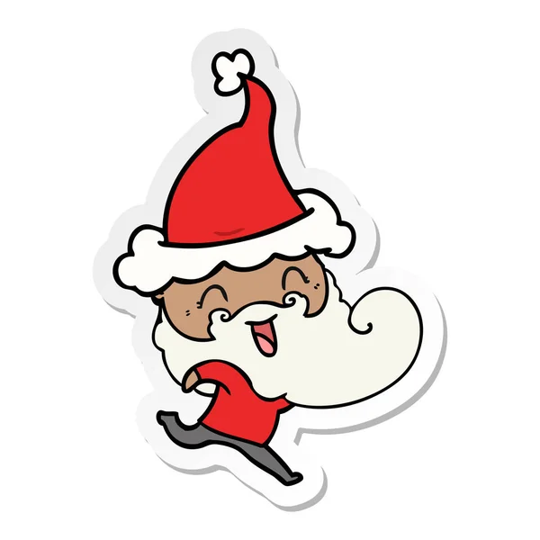 Hombre Barbudo Feliz Con Sombrero Santa — Vector de stock