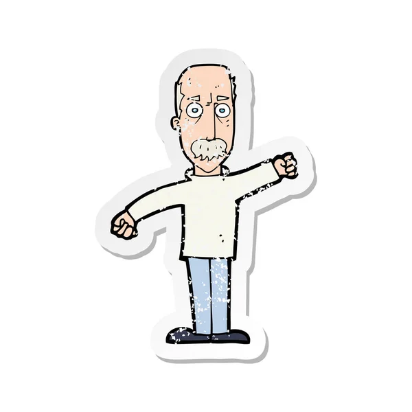 Retro Distressed Sticker Cartoon Angry Old Man — Stock Vector