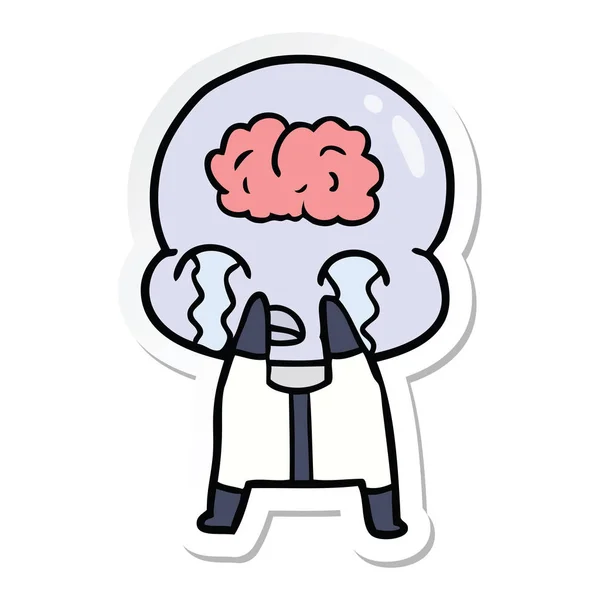 Pegatina Una Caricatura Gran Cerebro Extranjero Llorando — Vector de stock