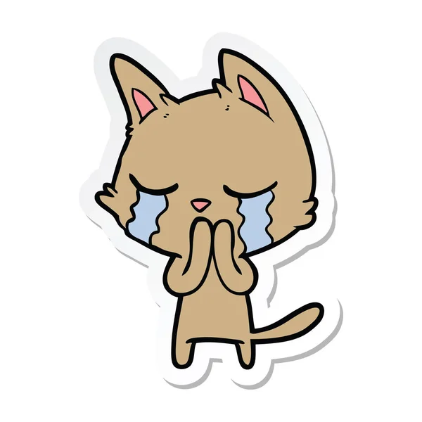 Sticker Crying Cartoon Cat — Stock Vector