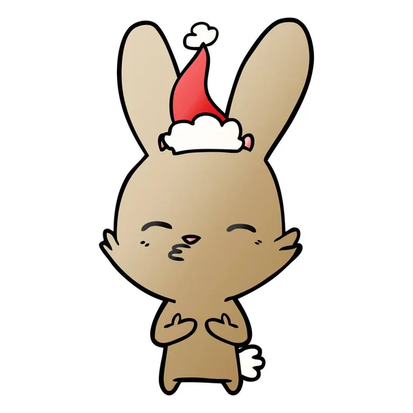 Curioso Coniglietto Disegnato Mano Gradiente Cartone Animato Cappello Indossando Babbo — Vettoriale Stock