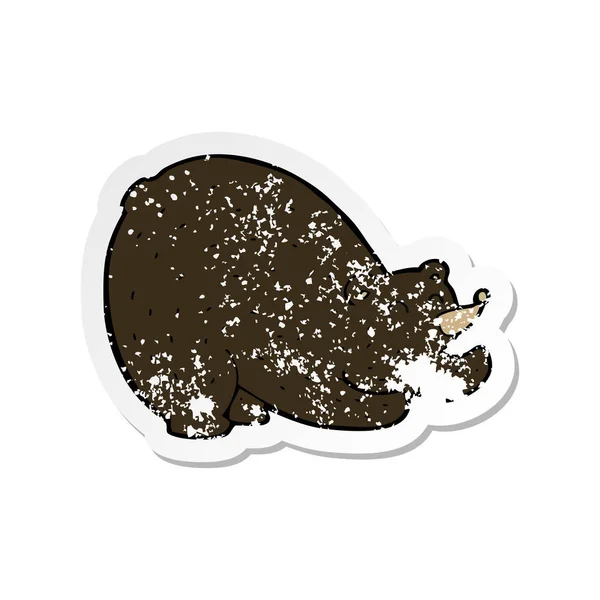 Retro Distressed Sticker Cartoon Stretching Black Bear — Stock Vector