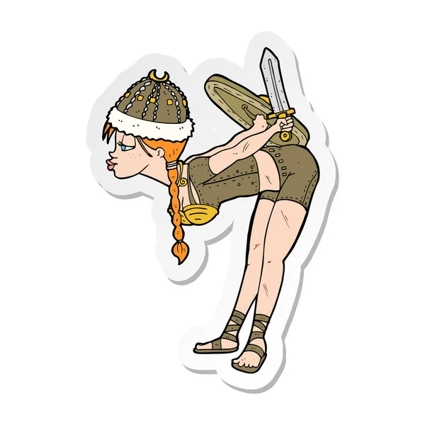 Sticker of a cartoon viking girl — Stock Vector