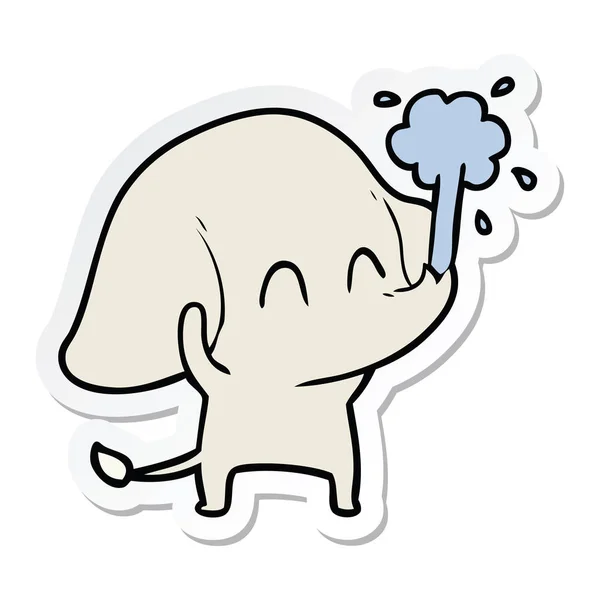 Sticker of a cute cartoon elephant spouting water — Stock Vector