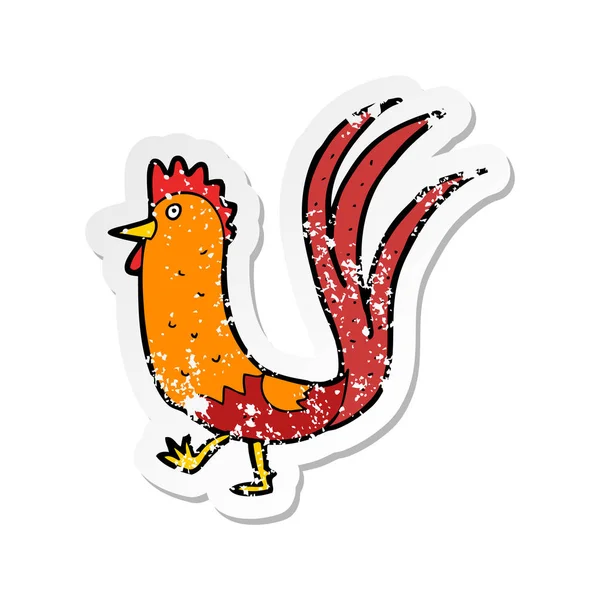 Retro Noodlijdende Sticker Van Een Cartoon Cockerel — Stockvector