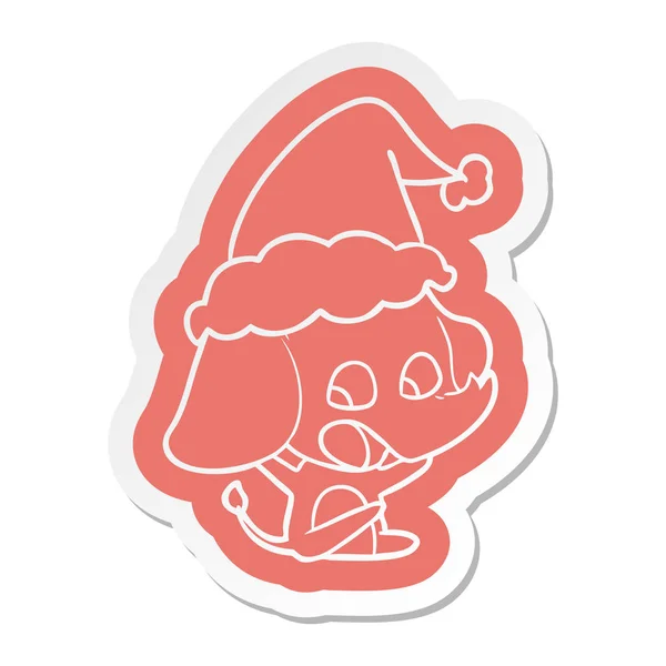 Noel Baba Şapkası Giyen Bir Filin Sevimli Ilginç Çizgi Etiket — Stok Vektör