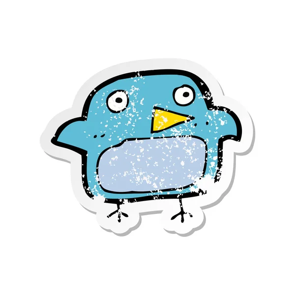 Pegatina retro angustiado de un pájaro azul de dibujos animados — Archivo Imágenes Vectoriales