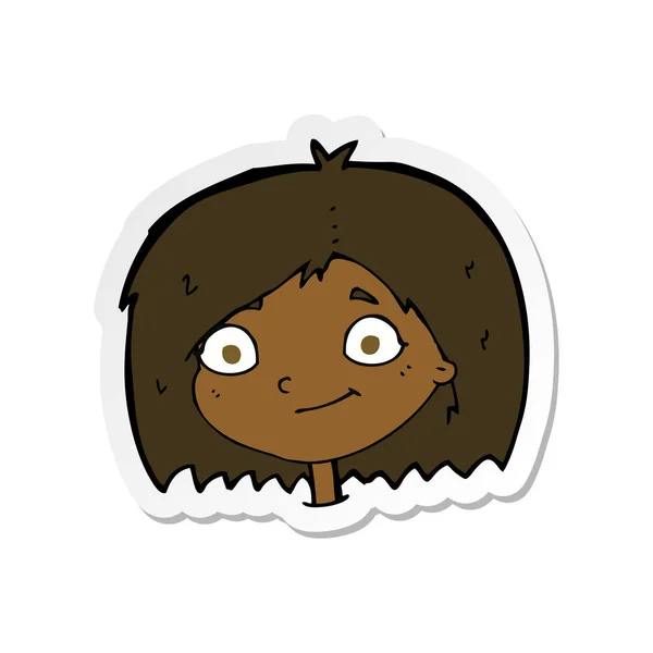 Sticker Cartoon Happy Female Face — Stock Vector