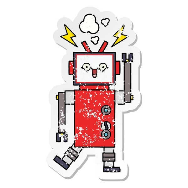 一个可爱的卡通机器人苦恼的贴纸 — 图库矢量图片