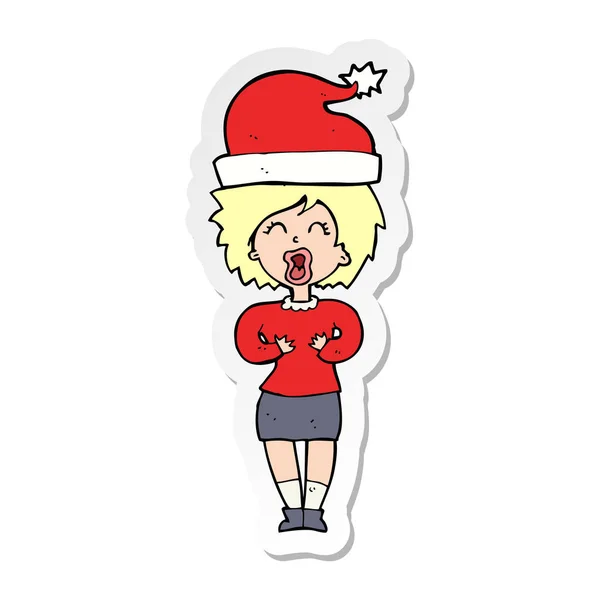 Aufkleber einer Cartoon-Frau, die sich auf Weihnachten vorbereitet — Stockvektor