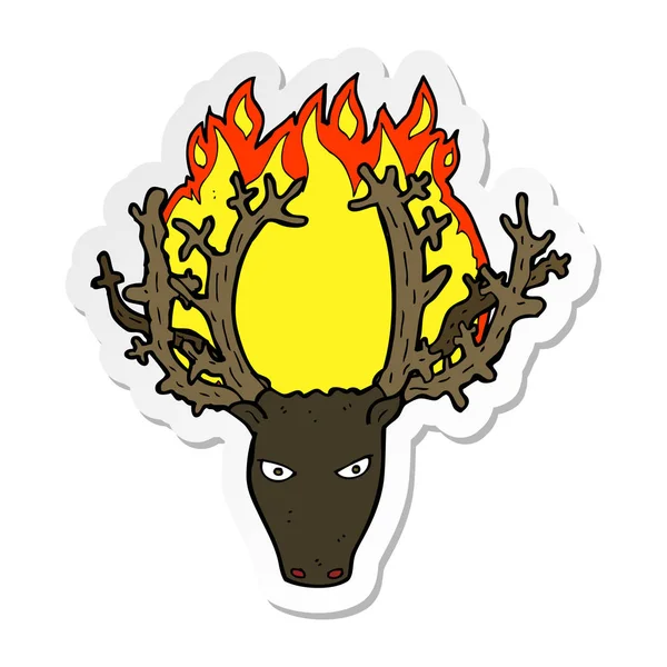Sticker Cartoon Stag Head Fire Symbol — Stock Vector
