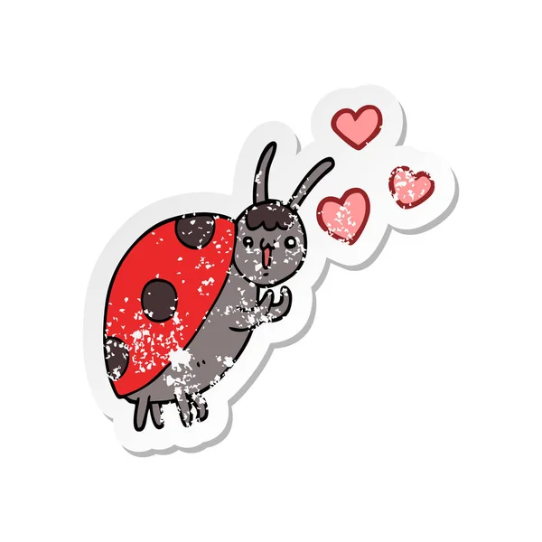 Autocollant Affligé Une Coccinelle Dessin Animé Mignon Amour — Image vectorielle