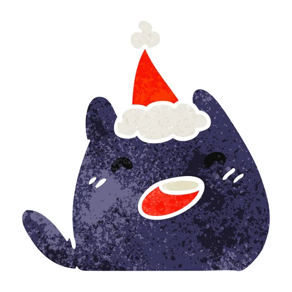 Hand Dras Christmas Retro Tecknade Kawaii Katt — Stock vektor