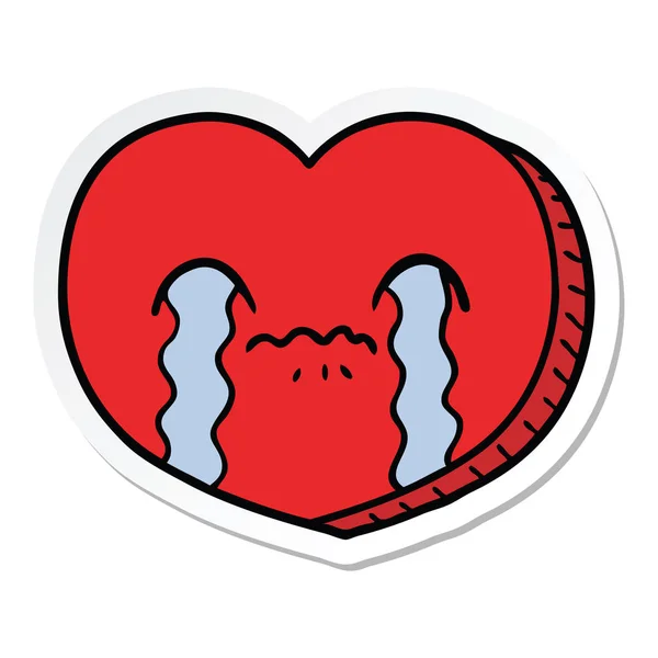 Sticker Cartoon Crying Love Heart — Stock Vector