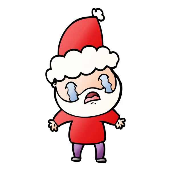 Sakallı bir adamın giyen Noel Baba şapkası ağlıyor degrade çizgi film — Stok Vektör