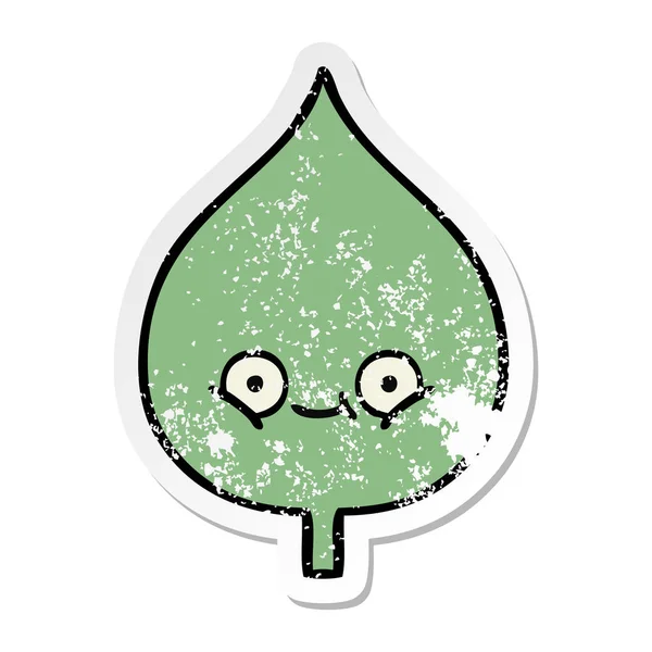 Verontruste Sticker Van Een Leuke Cartoon Expressional Blad — Stockvector